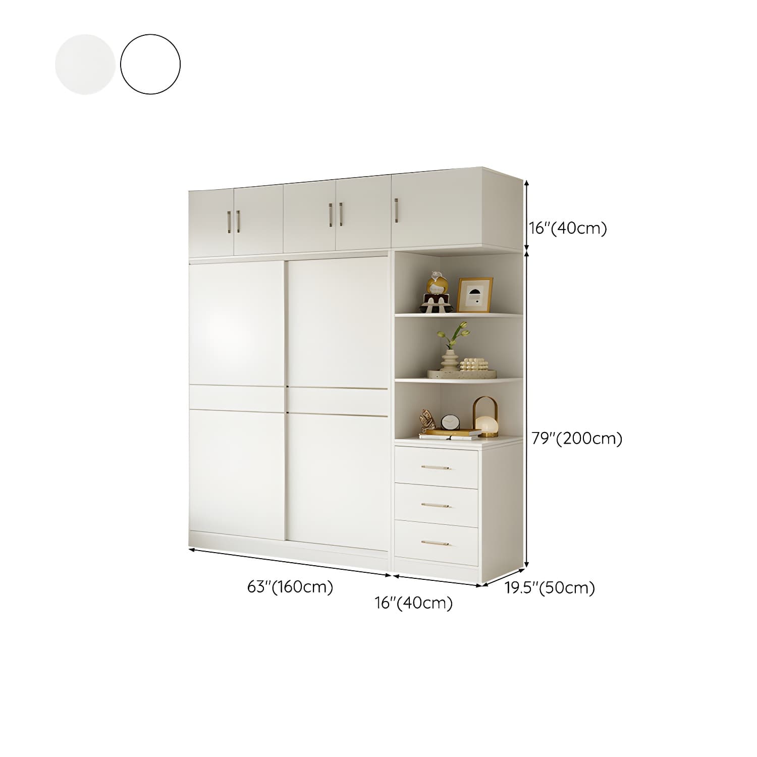 Fashionable Sliding Door Storage Wood Wardrobe with Metal Clothing Rod and Shelves in White Color thumbnail 33