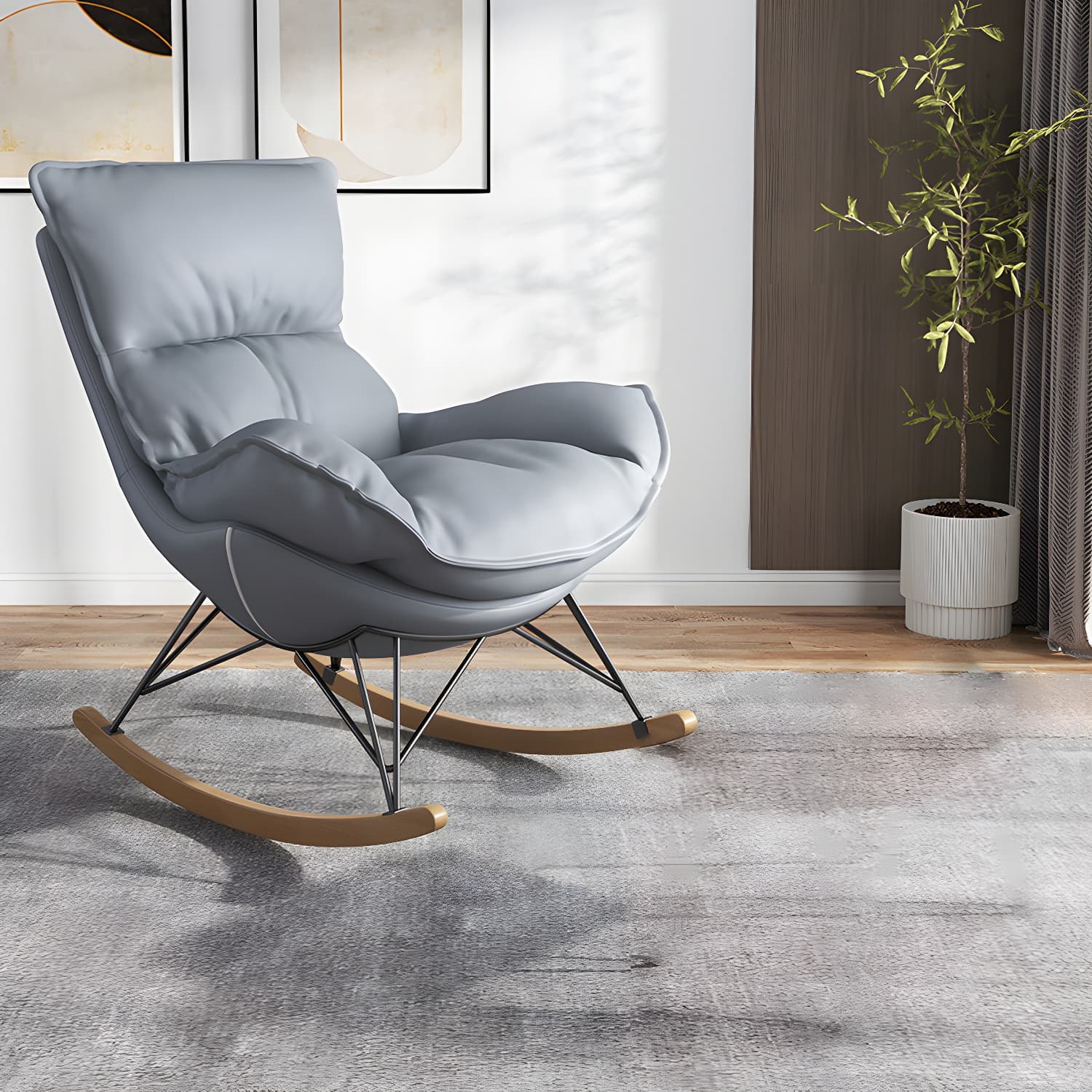 Contemporary Rocking Chair Faux Leather Waterproof Glider Chair with Removable Cushions thumbnail 10