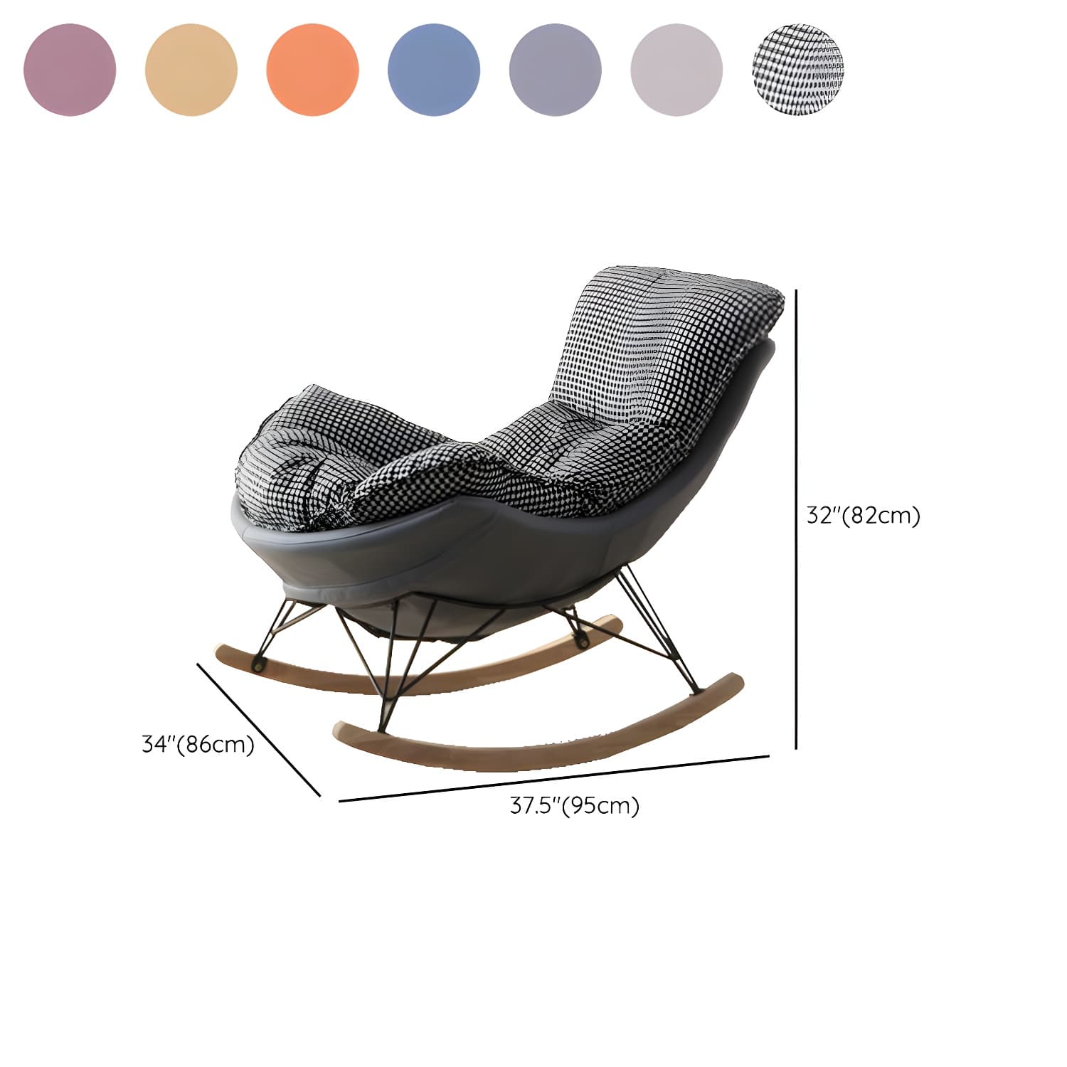 Modern Upholstered Rocking Chair with Ottoman Set - Natural Wood Legs thumbnail 23