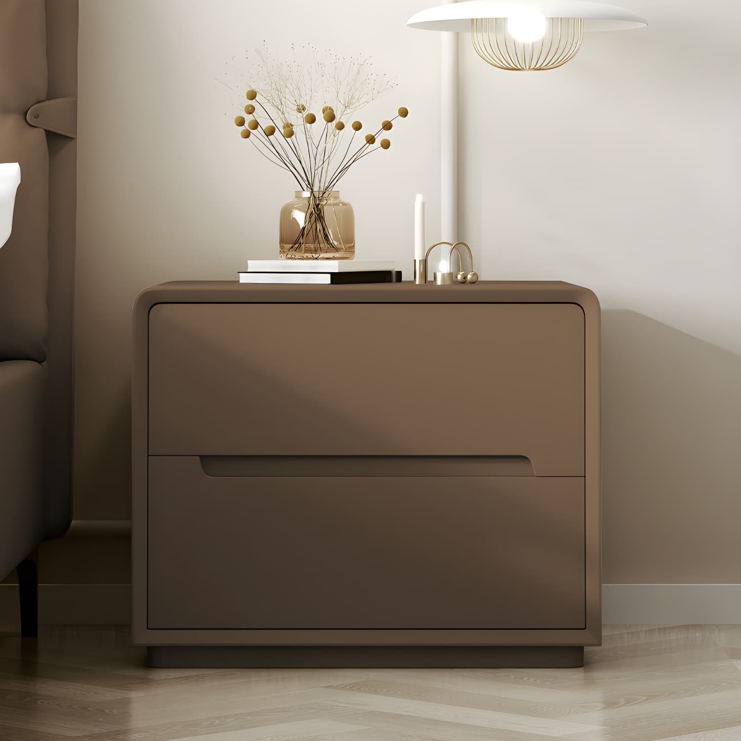 Modern Wood Drawer Nightstand for Small Spaces with 2 Drawers in Narrow Design thumbnail 4