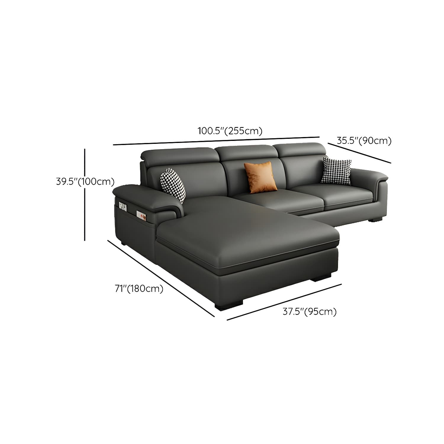Modern Gray Stationary Sectional Sofa with Pillow Top Arm and Storage thumbnail 13