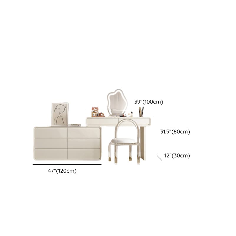 Standard Length Vanity Set with Upholstered Chair in Chalk, Synthetic Frame, and Lighted Mirror Including Seat thumbnail 23