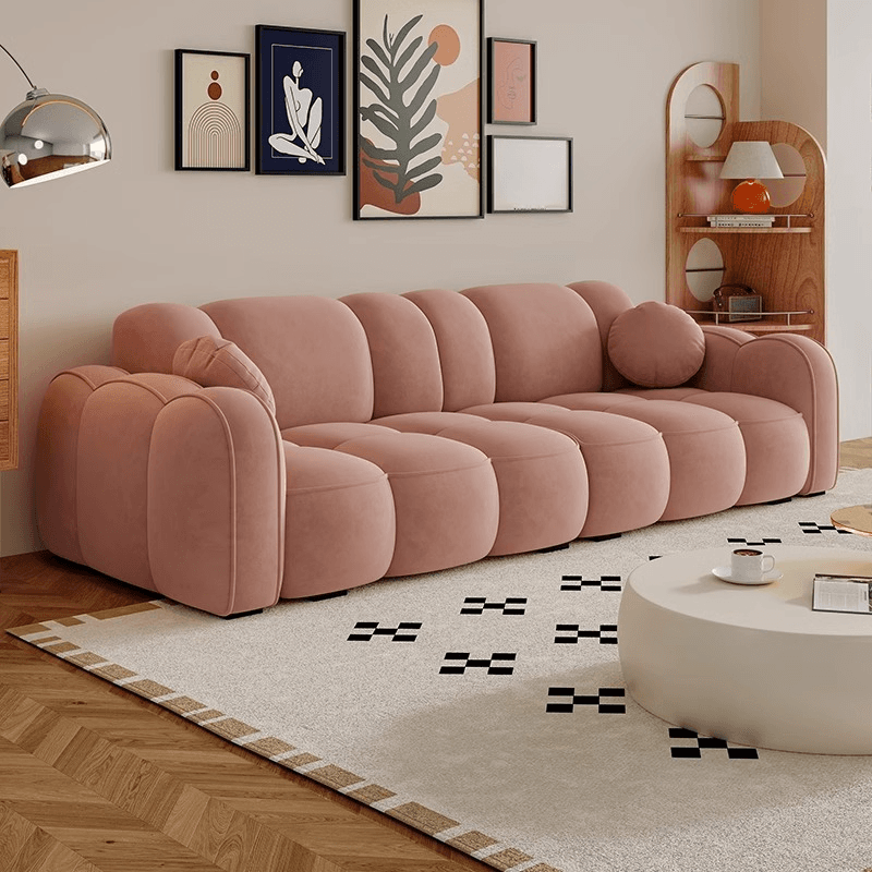 Modish Solid Color Standard Sofa Stain Resistant/Water Resistant Dove Grey/Apricot Color/Mocha with 2 Pillows & Armrest for 4 Person/3-seater thumbnail 9