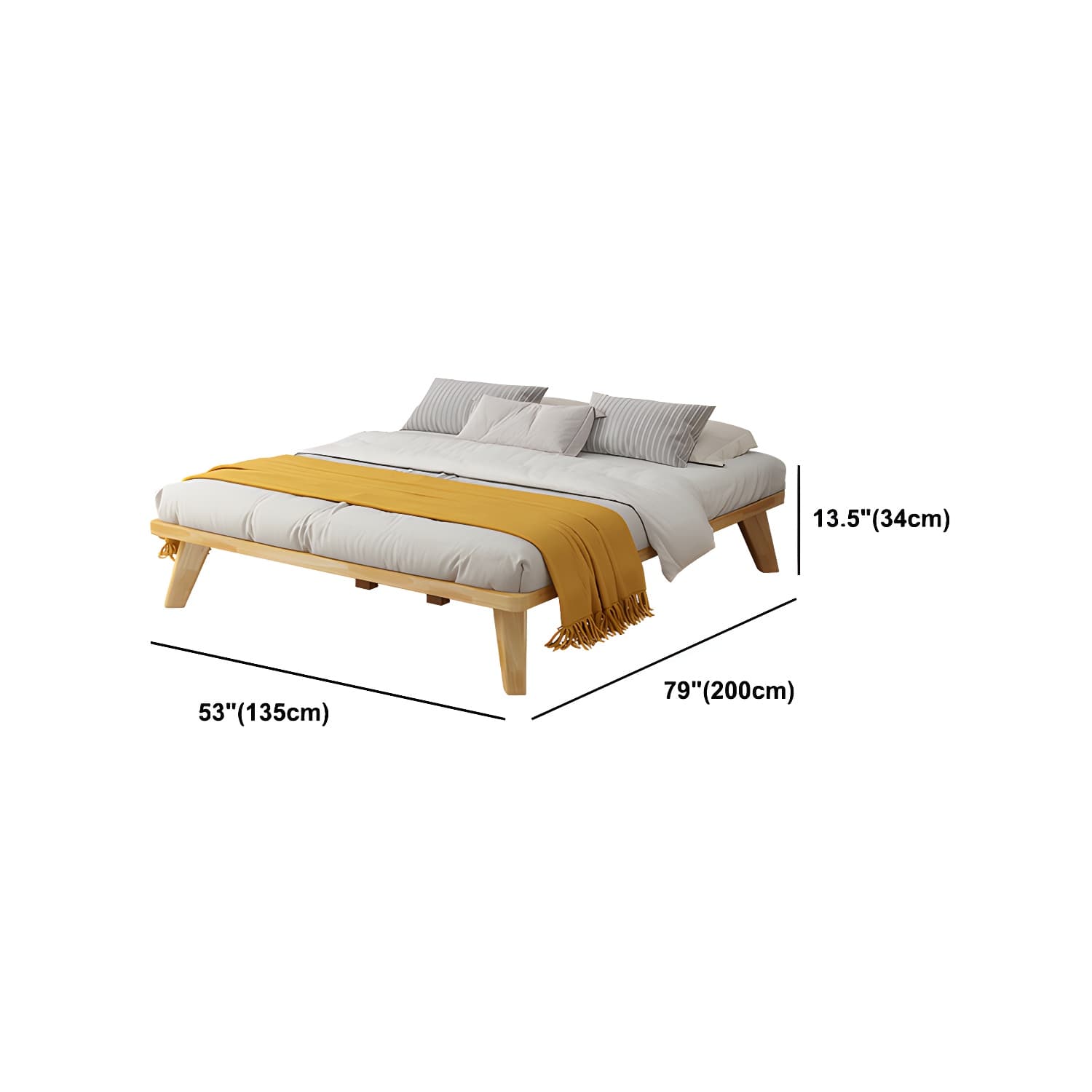 Natural Upholstered Wooden Bed Frame Nordic 13.39" H Platform Bed thumbnail 12