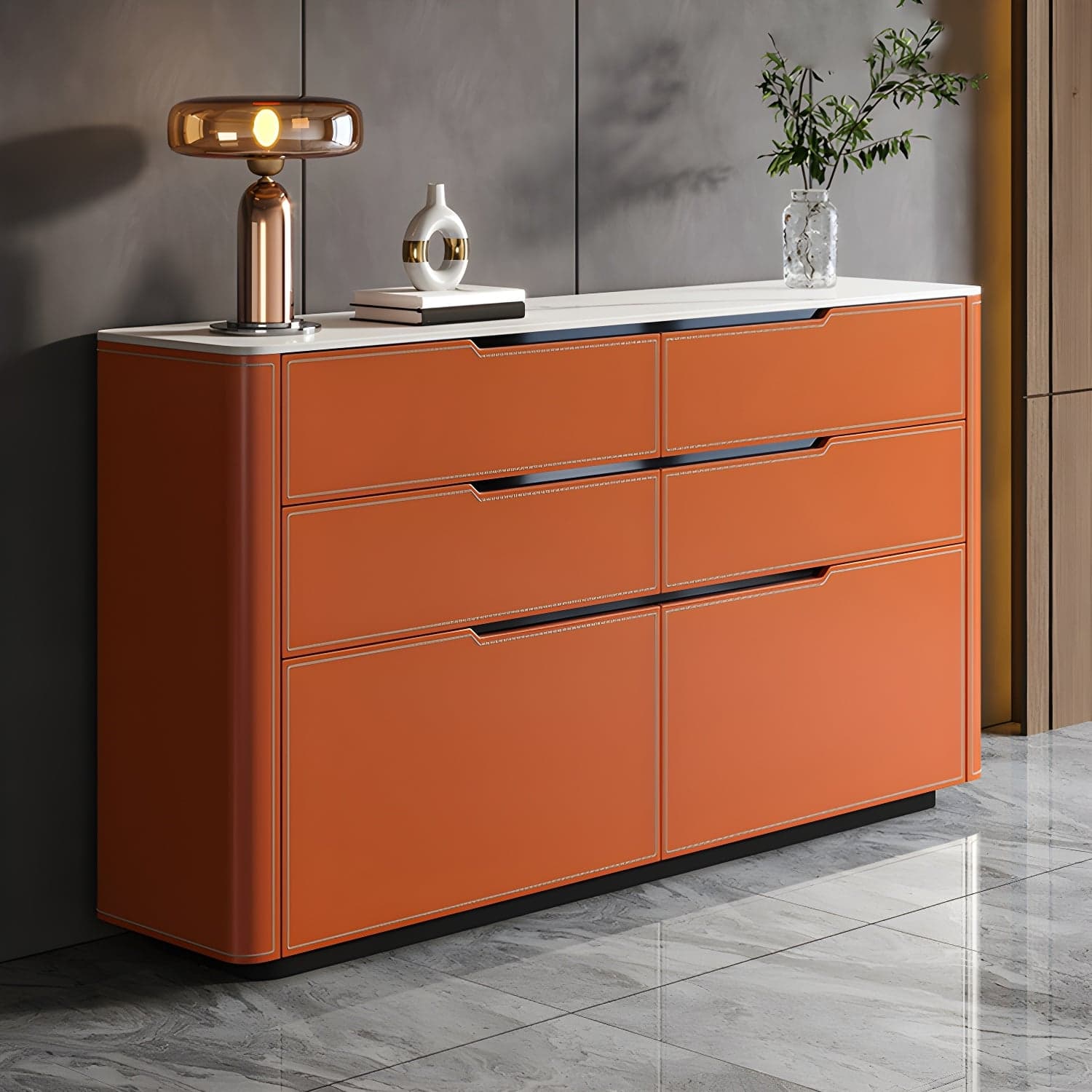 Wood Modern 4-Drawer and 2-Door Storage Sideboard with Stone Countertop thumbnail 3