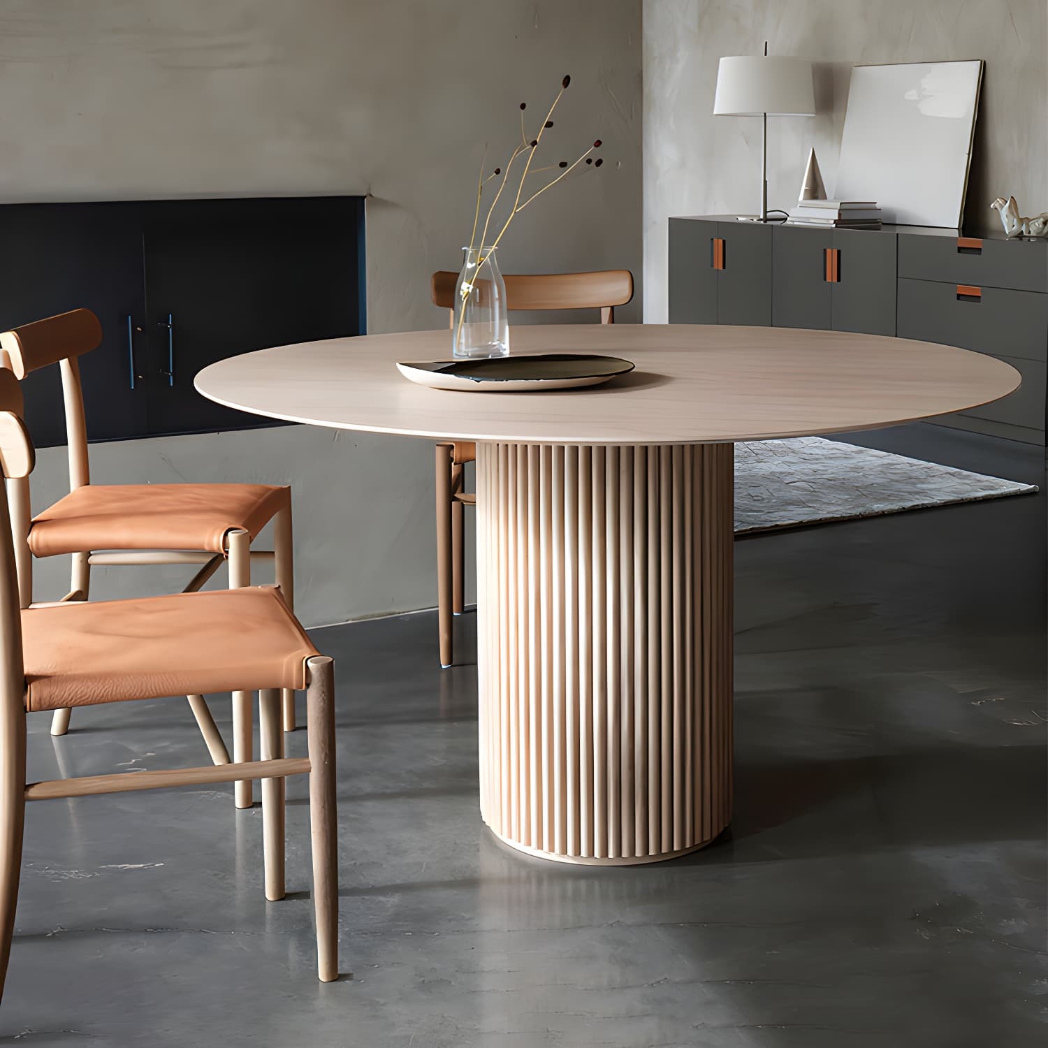 Round Shape Home Dining Table Modern Wooden Dining Room Table thumbnail 1