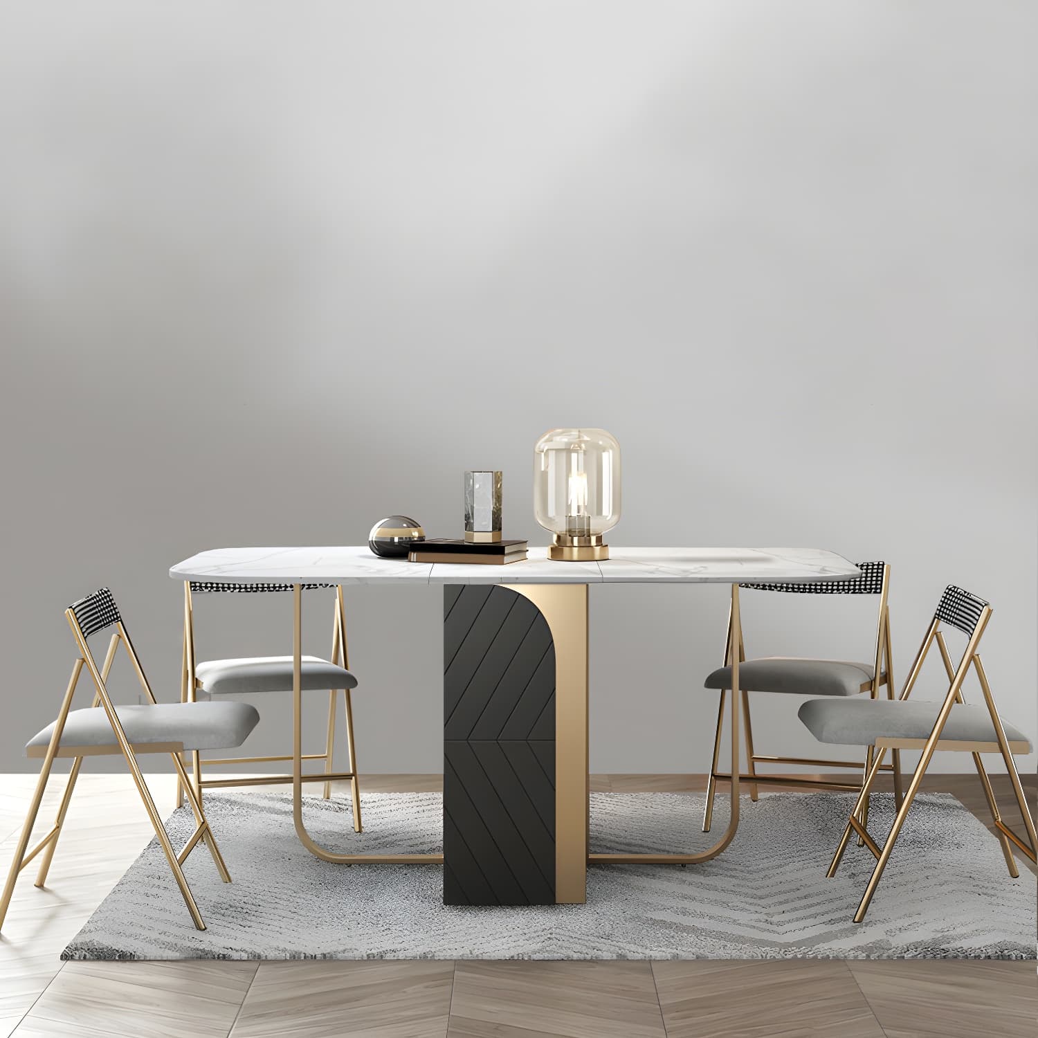 Modern 1/2/3/4/5 Pieces Rectangle Dining Table Set with Stone Top Foldable Dinette Set thumbnail 14