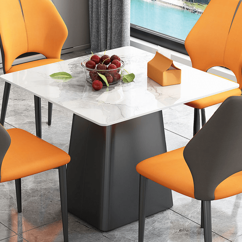 5-piece Square Slate Dining Table Set with Stump Base, Upholstered Back, Padded Chair for 4 People thumbnail 6