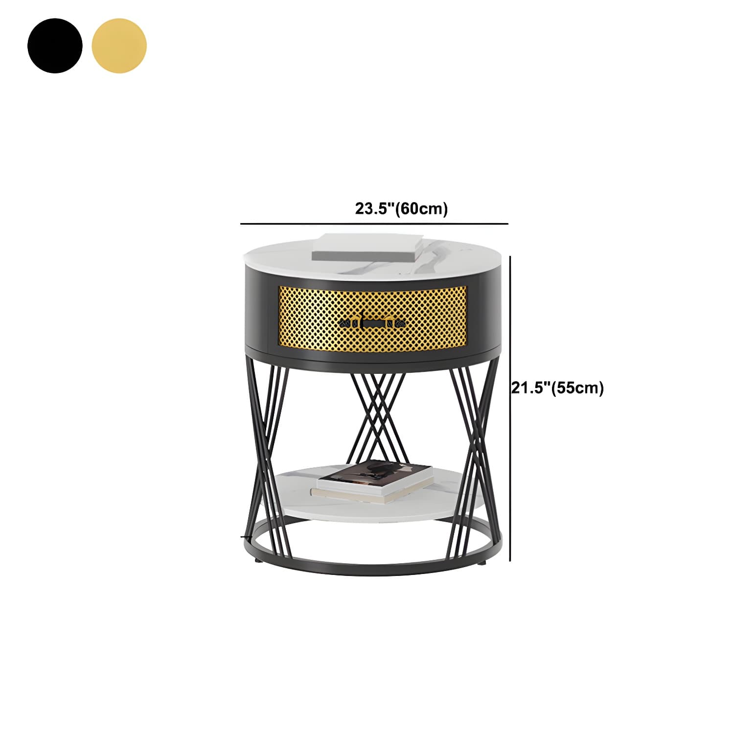 Glam Stone Top Night Table Open Storage 1-Drawer Metal Legs Included Nightstand thumbnail 17