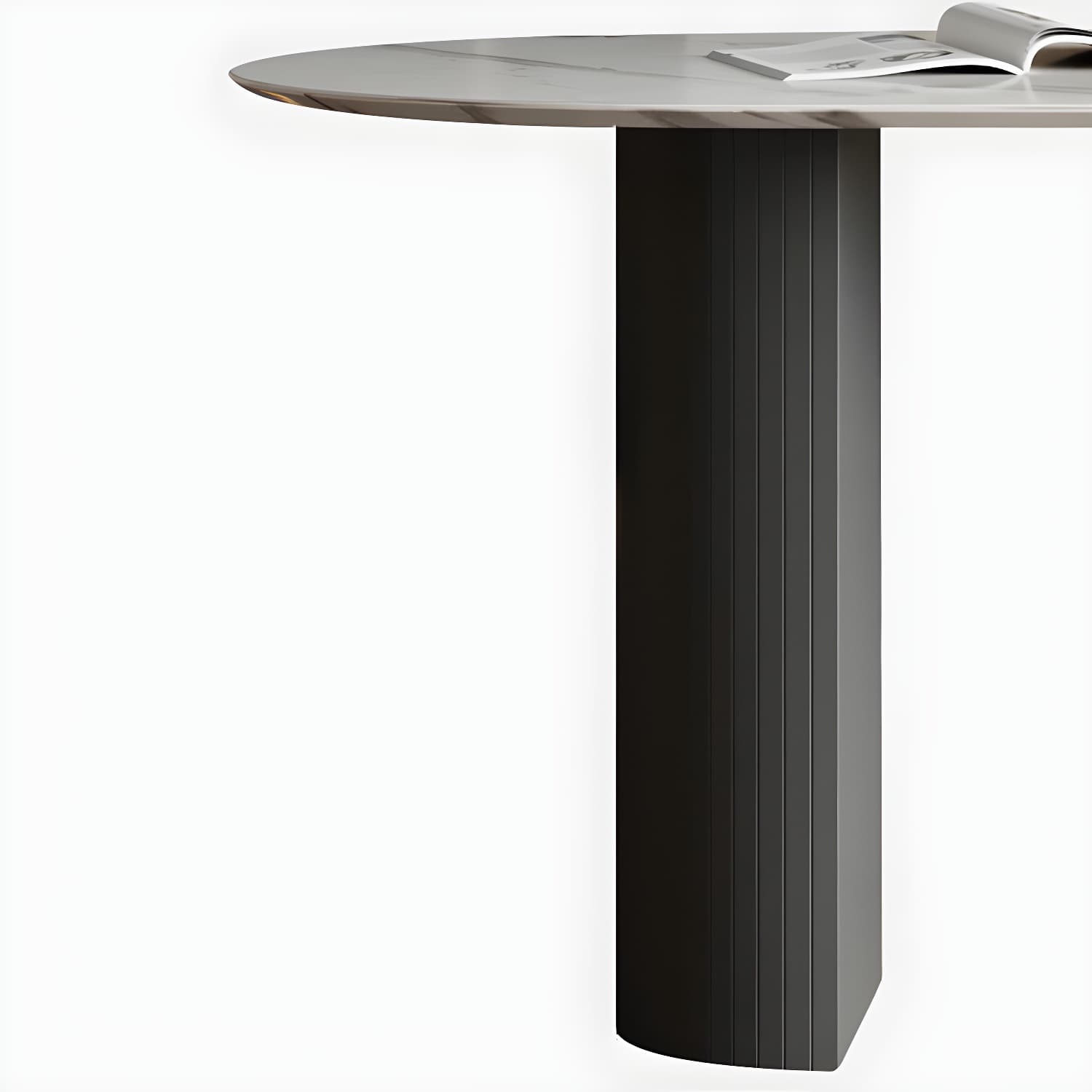 Modern Oval Dinette Table Sintered Stone Top Black Steel Double Pedestal Table thumbnail 10