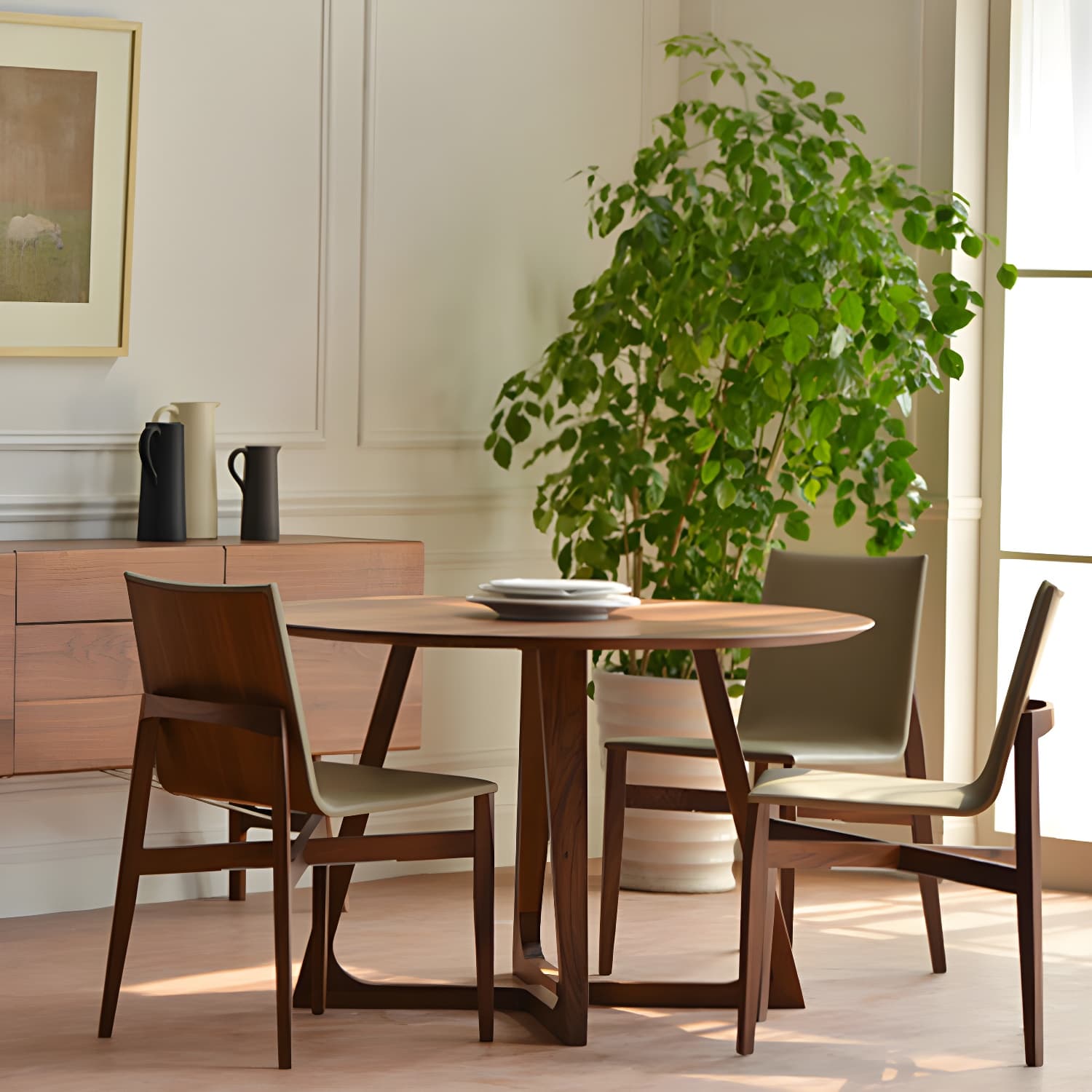 Simple Walnut Ash Dining Table Double Solid Wood Pedestal Home Table thumbnail 4