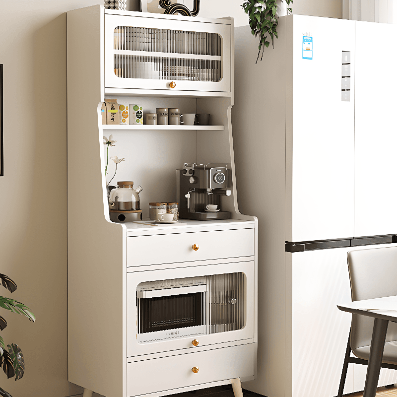Simple Narrow Microwave Shelf Cabinet with 2 Drawers, Sintered Stone Countertop, Glazed Door, and Adjustable Shelving thumbnail 13
