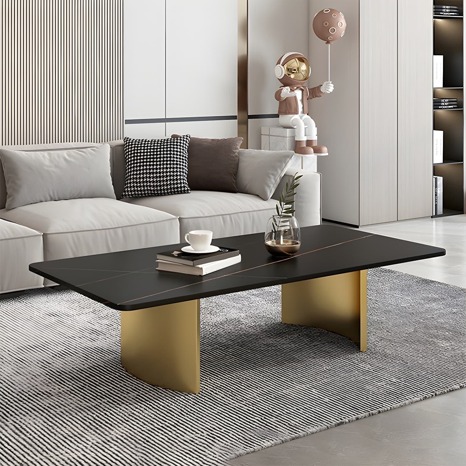 Glam 15.7" H Rectangle Slate Coffee Table Steel 2 Legs Cocktail Table thumbnail 2