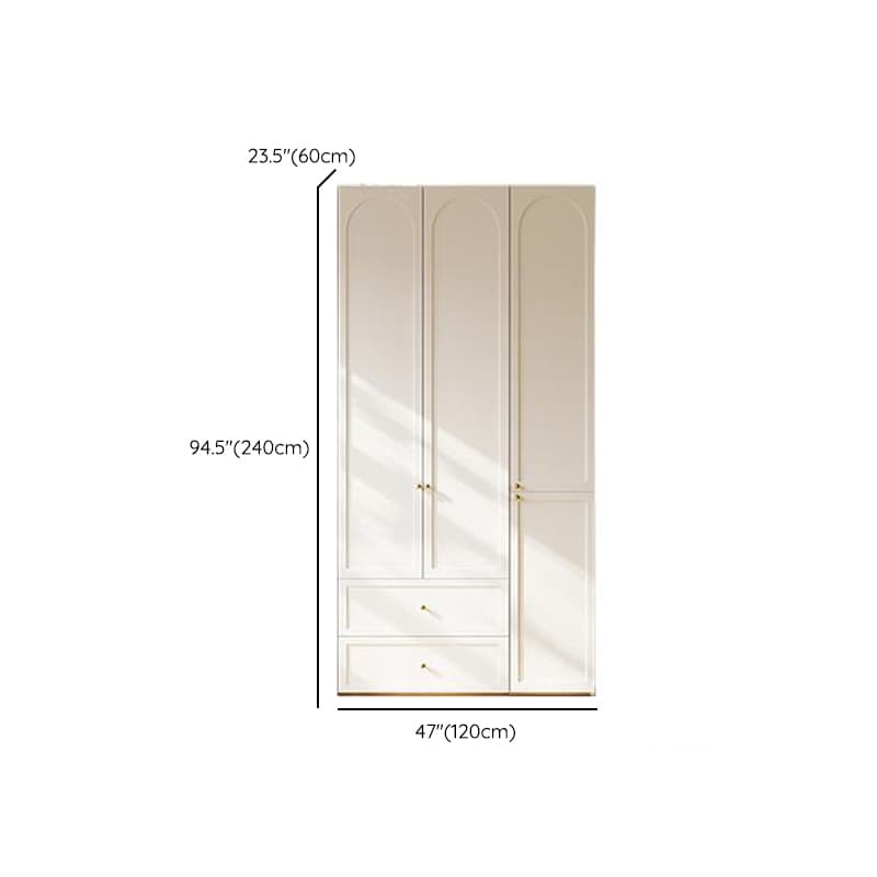 White Minimalist Manufactured Wood Wardrobe Closet with 2 Drawers, Soft Close Door, Interior Shelves, and Clothing Rod thumbnail 11