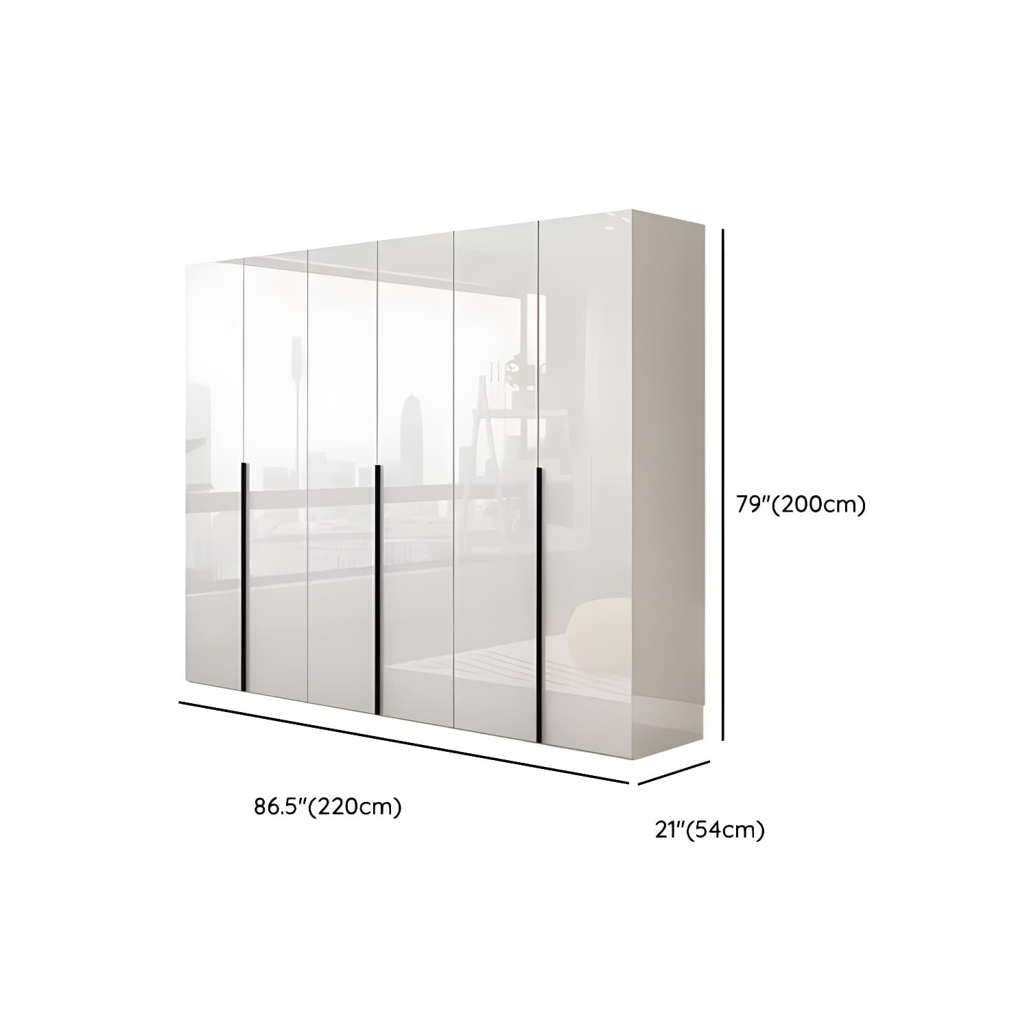 Modern white wood wardrobe armoire with hinged doors, clothing rod & shelves thumbnail 15