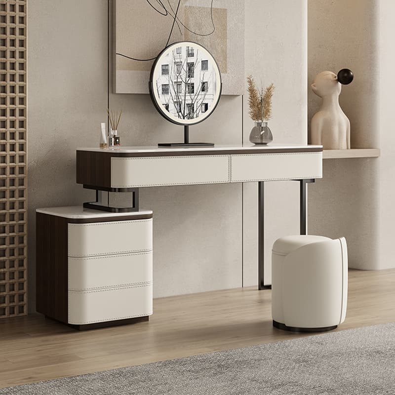 Modern Wood Vanity with Stone Top & 5 Drawers & Jewelry Storage & Assembly Required thumbnail 5