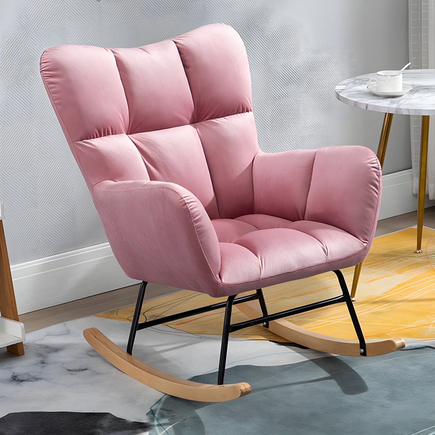 Modern Rocker Chair Upholstered Dark Legs Glider Button-Tufted thumbnail 9