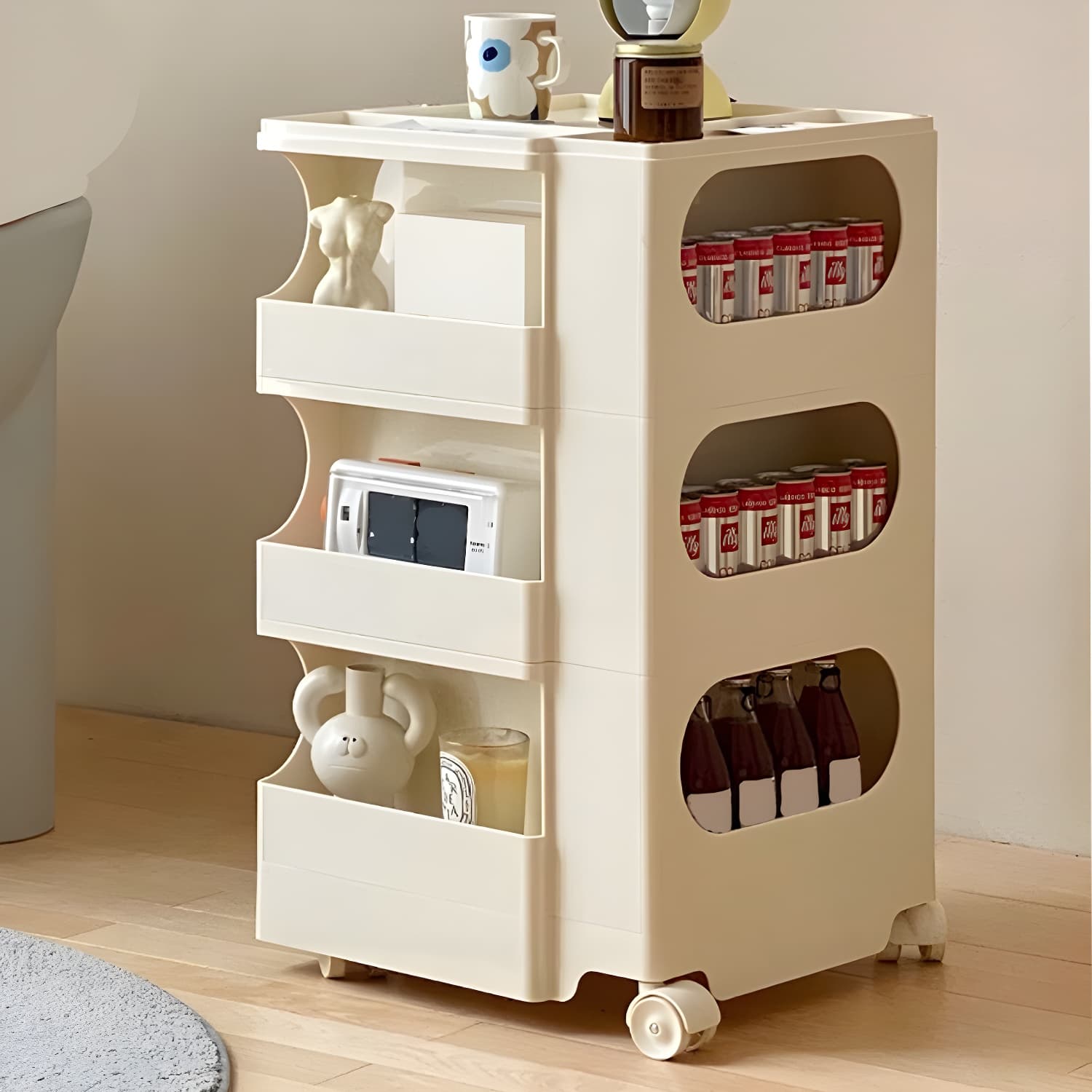 Modern Plastic Night Table Open Storage Night Stand with Wheels thumbnail 10