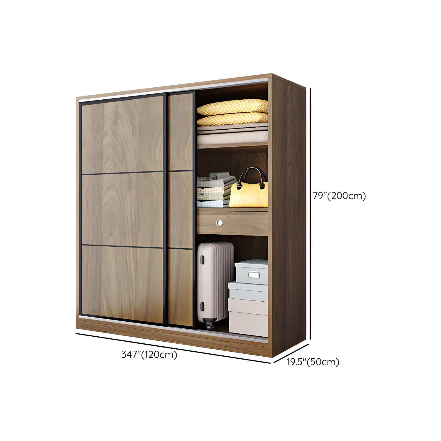 Modern Style Freestanding Wardrobe Pine Wood Wardrobe with Drawer - image 9