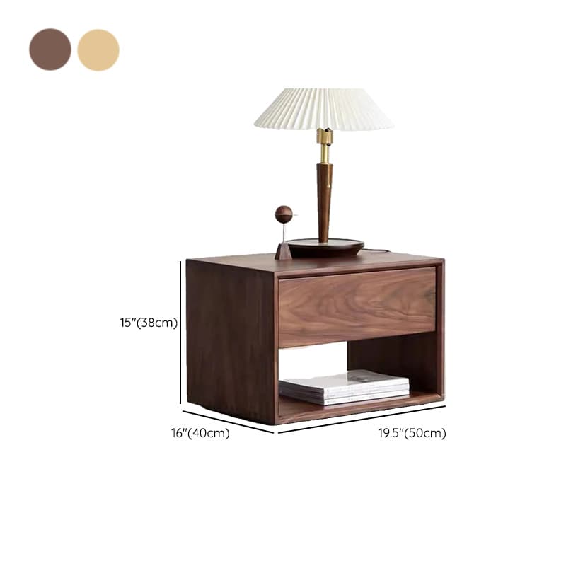 Solid Wood Open Shelf Nightstand with 1 Drawer in a Modish Style thumbnail 14