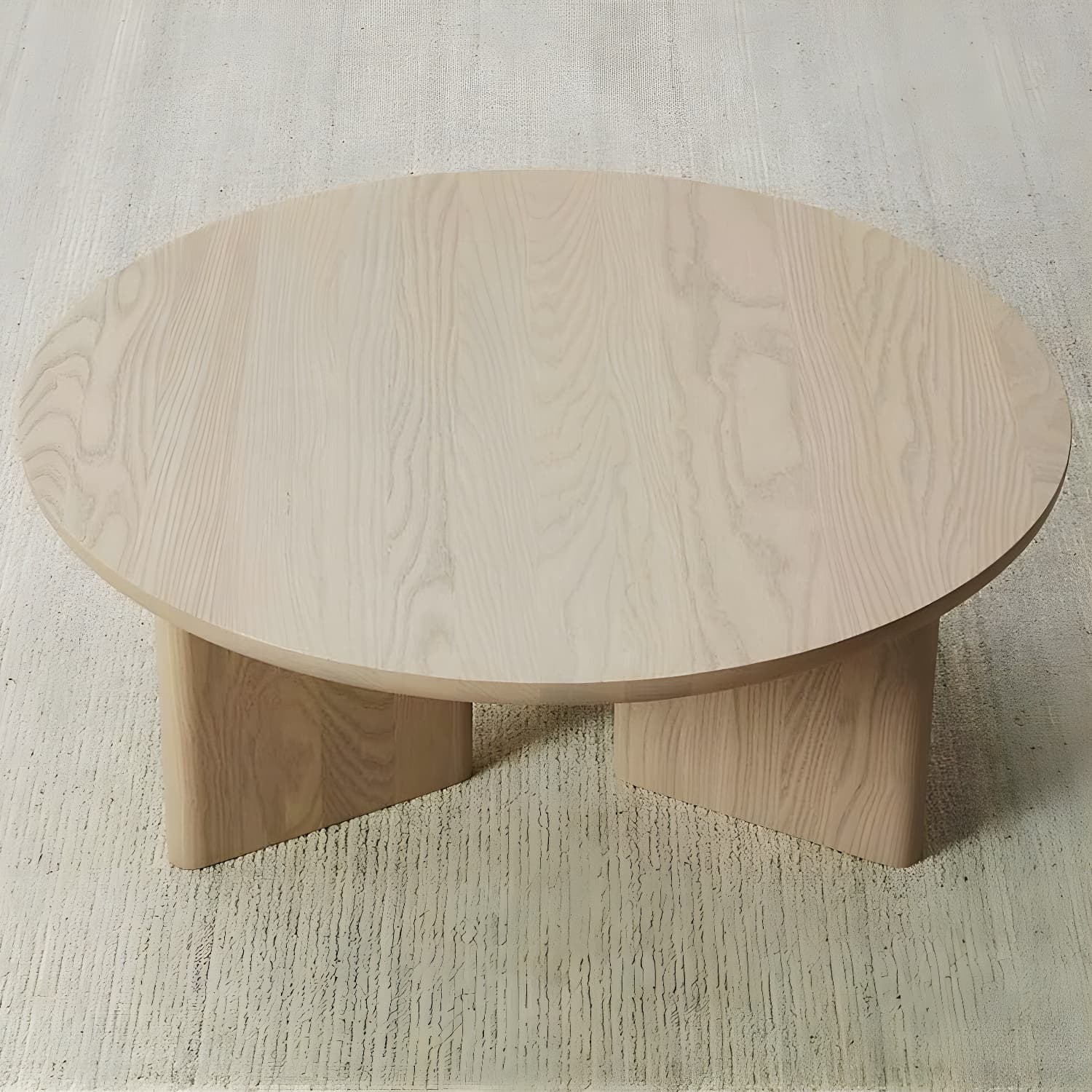 Scandinavian Round Wood Coffee Table with Three-Leg Base and Standard Height thumbnail 4