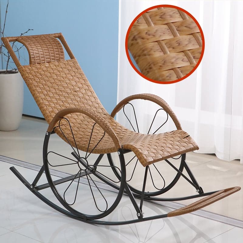 Ergonomic Wicker Front Porch Rocking Chairs with Rear Back, Stationary thumbnail 22