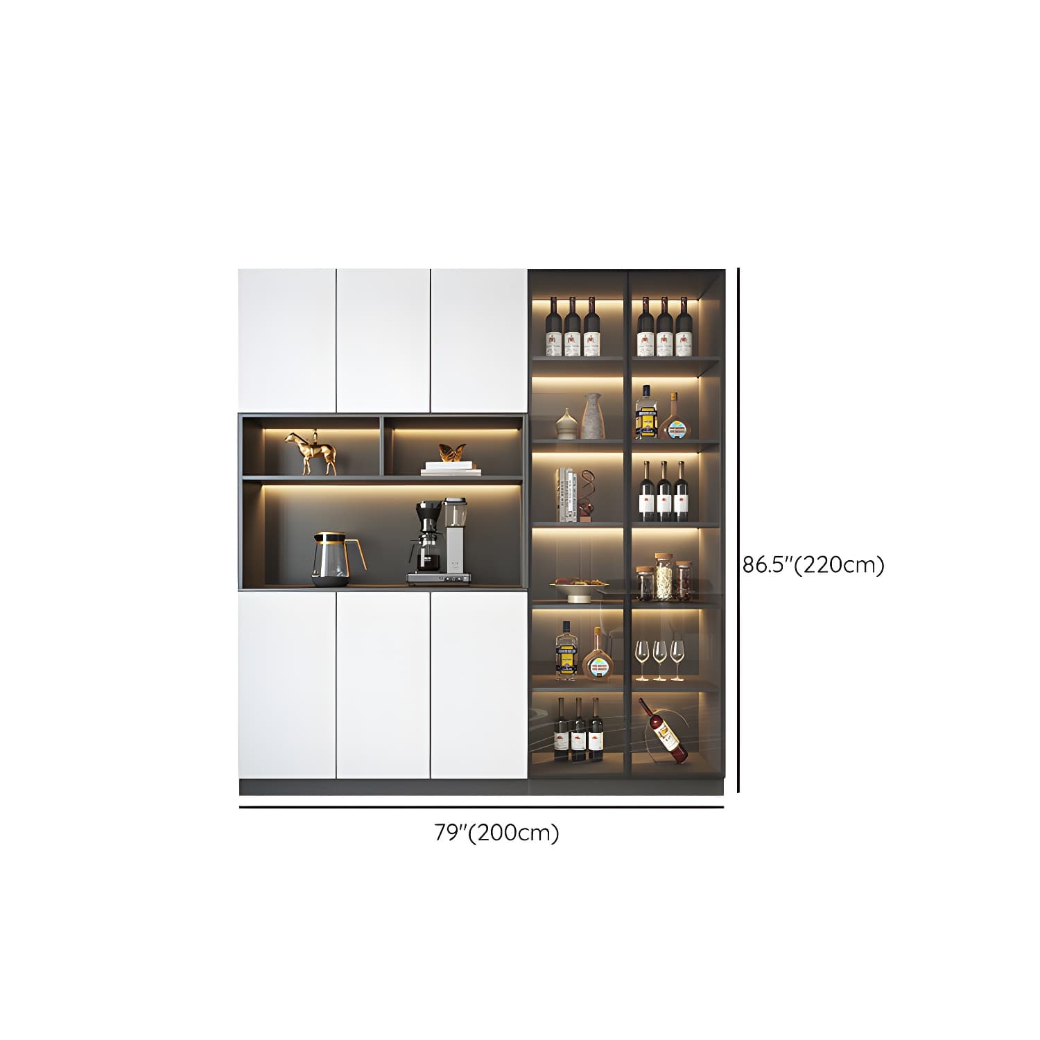 Modern Glass Adjustable Shelving Doors Wood Sideboard Cabinet with Cabinets and Drawers thumbnail 11