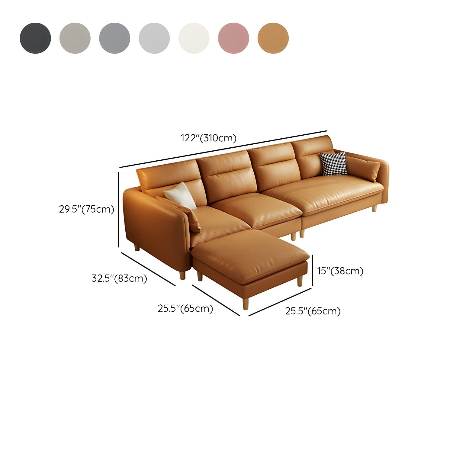 Modern Wood Frame Straight Sectional Sofa Set with Ottoman in Brown, 3 Piece Set thumbnail 23