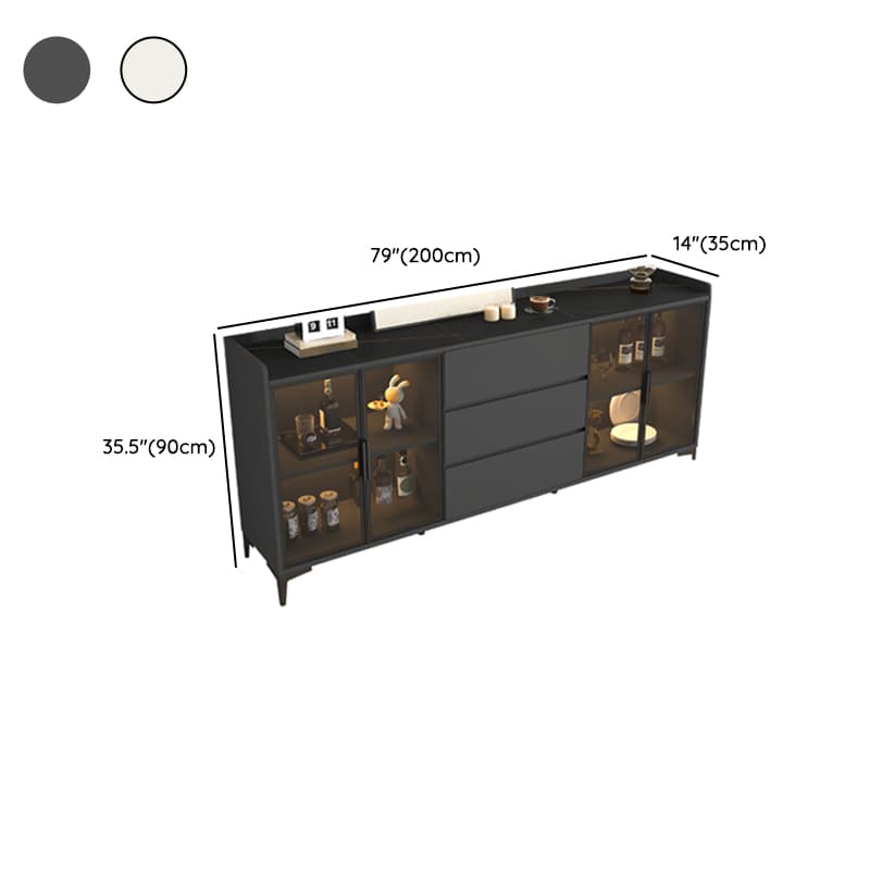 Ground Buffet Table/Server with Stone Countertop, Glass Doors, and Flexible Shelf Storage Compartment thumbnail 16