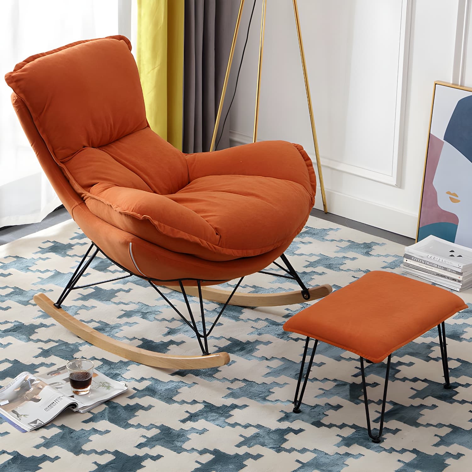 Upholstered Rocker Chair Living Room Rocking Chair with Padded Seat thumbnail 16