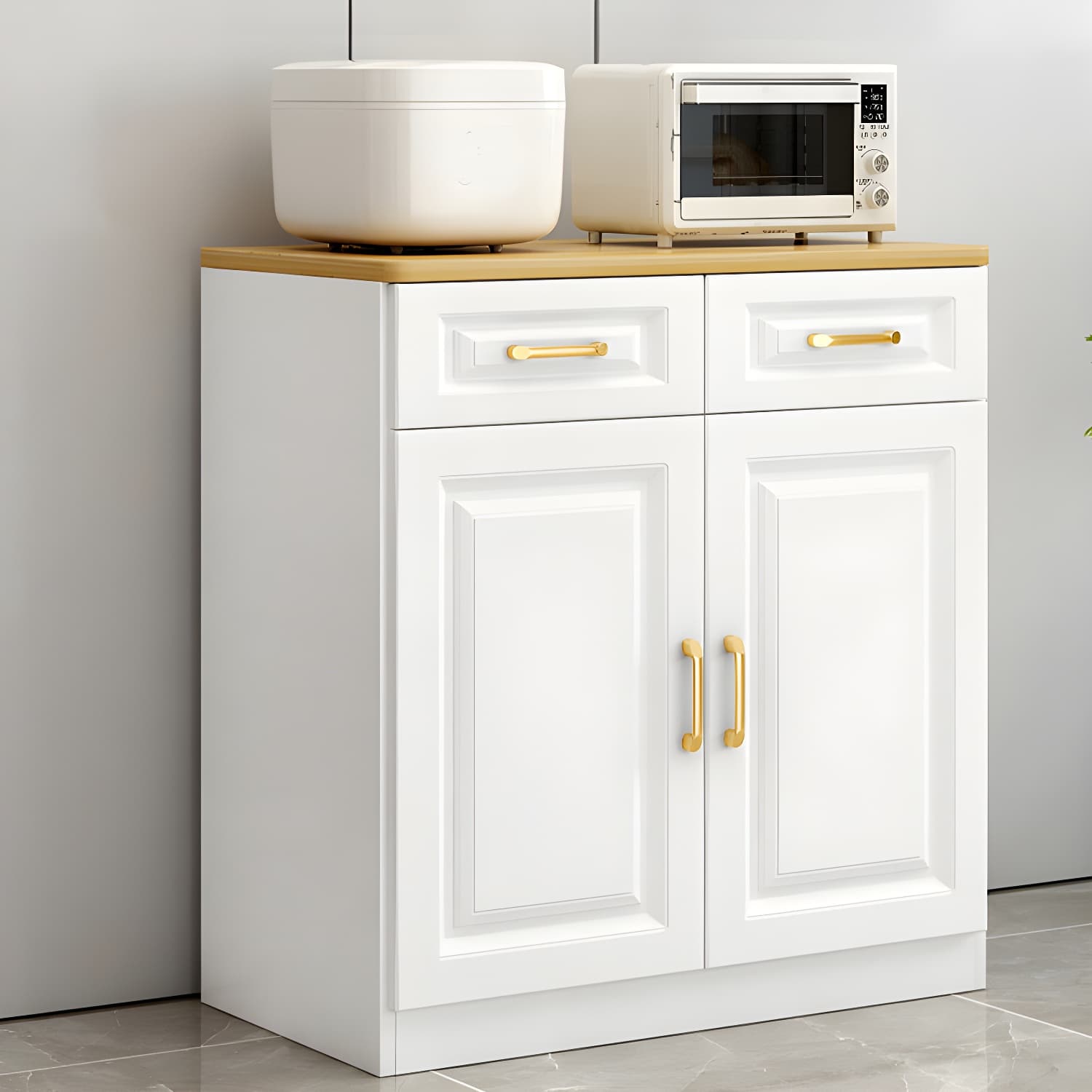 Modern Wood Sideboard Credenza with Drawers and Interior Shelves
