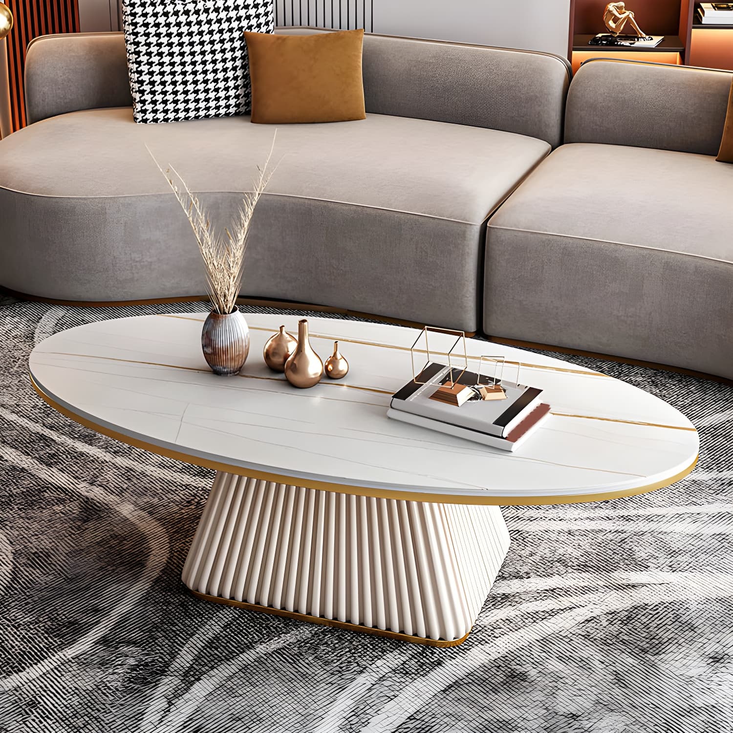 Glam Pedestal Cocktail Table Oval Coffee Cocktail Table for Home thumbnail 9