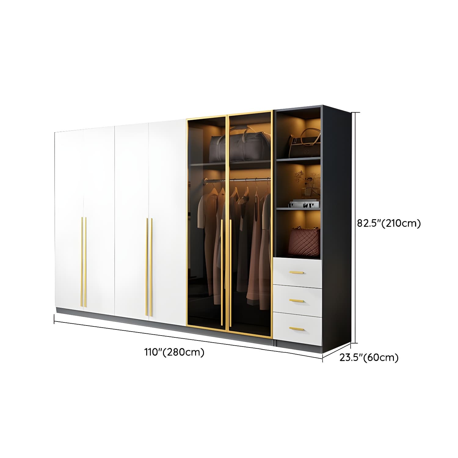 Contemporary Color Block Glass Doors Combination Armoire with Shelves Storage thumbnail 27