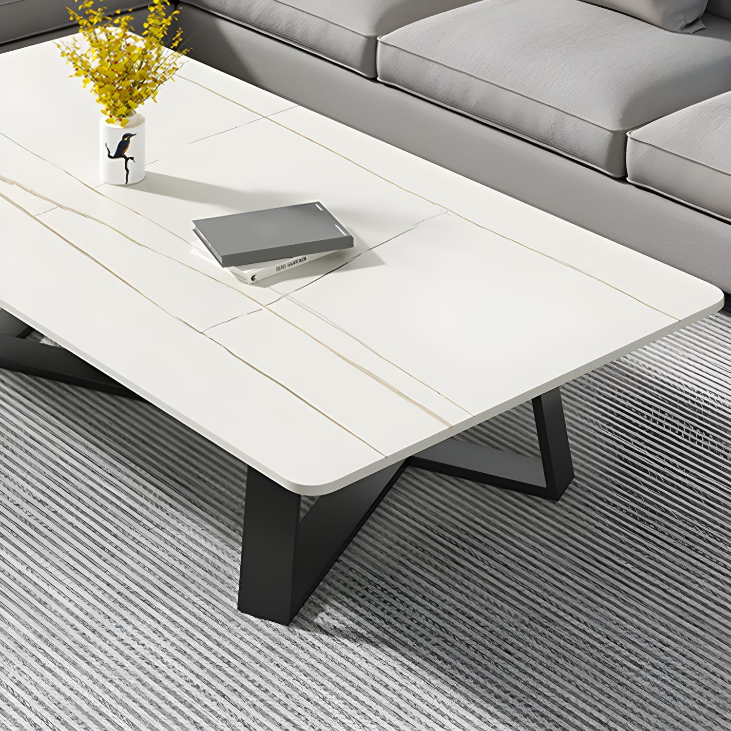 Stone and Metal Coffee Table Contemporary Coffee or End Table with Cross Legs thumbnail 13