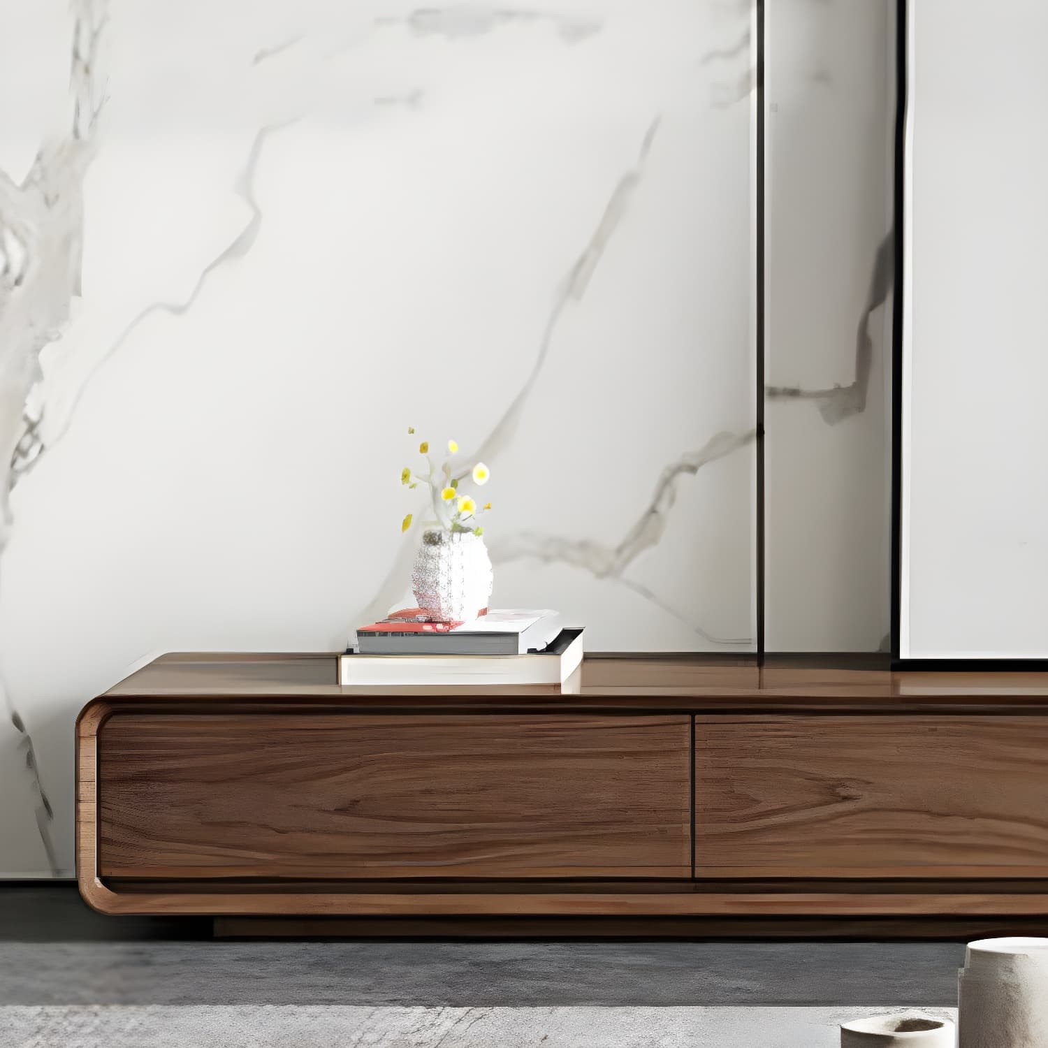 Nordic TV Cabinet Walnut Living Room Furniture Small Family TV Stand Console thumbnail 8
