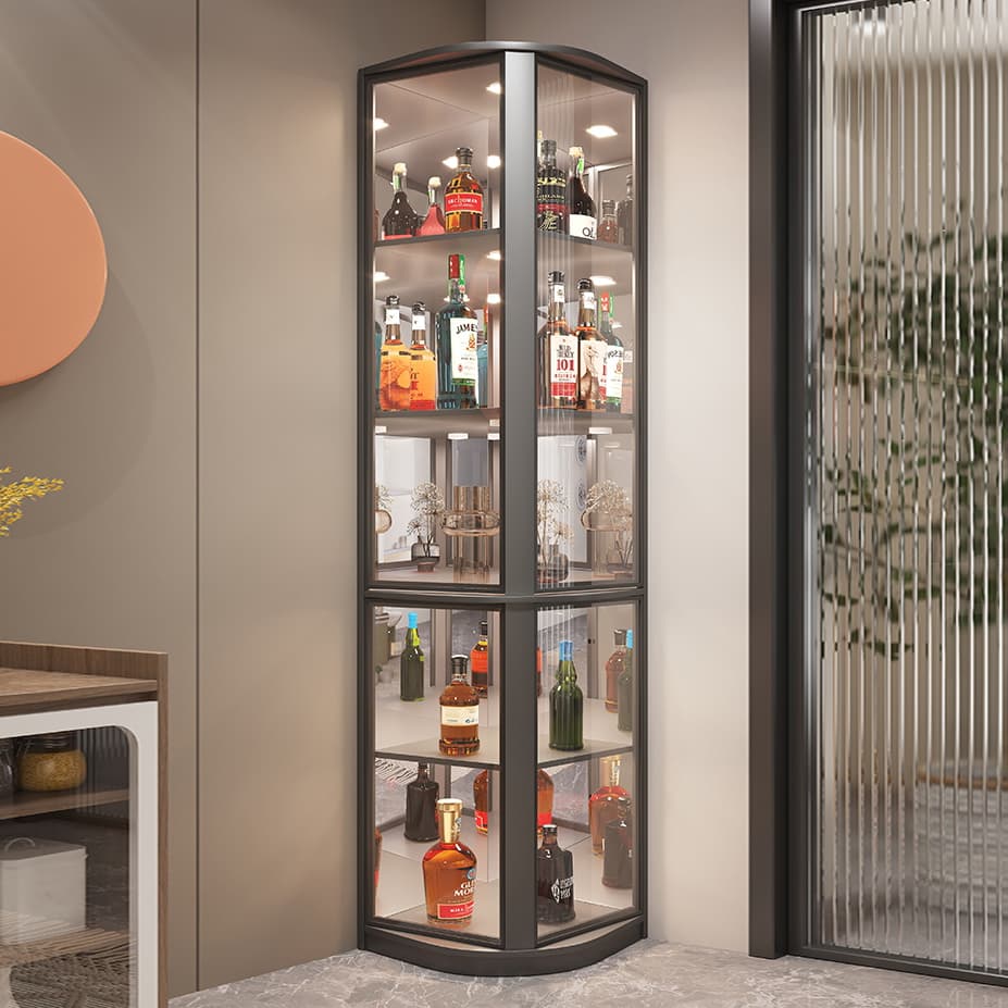 Modern Gray Corner Accent Cabinet with Glass Doors and 2 Shelves thumbnail 5