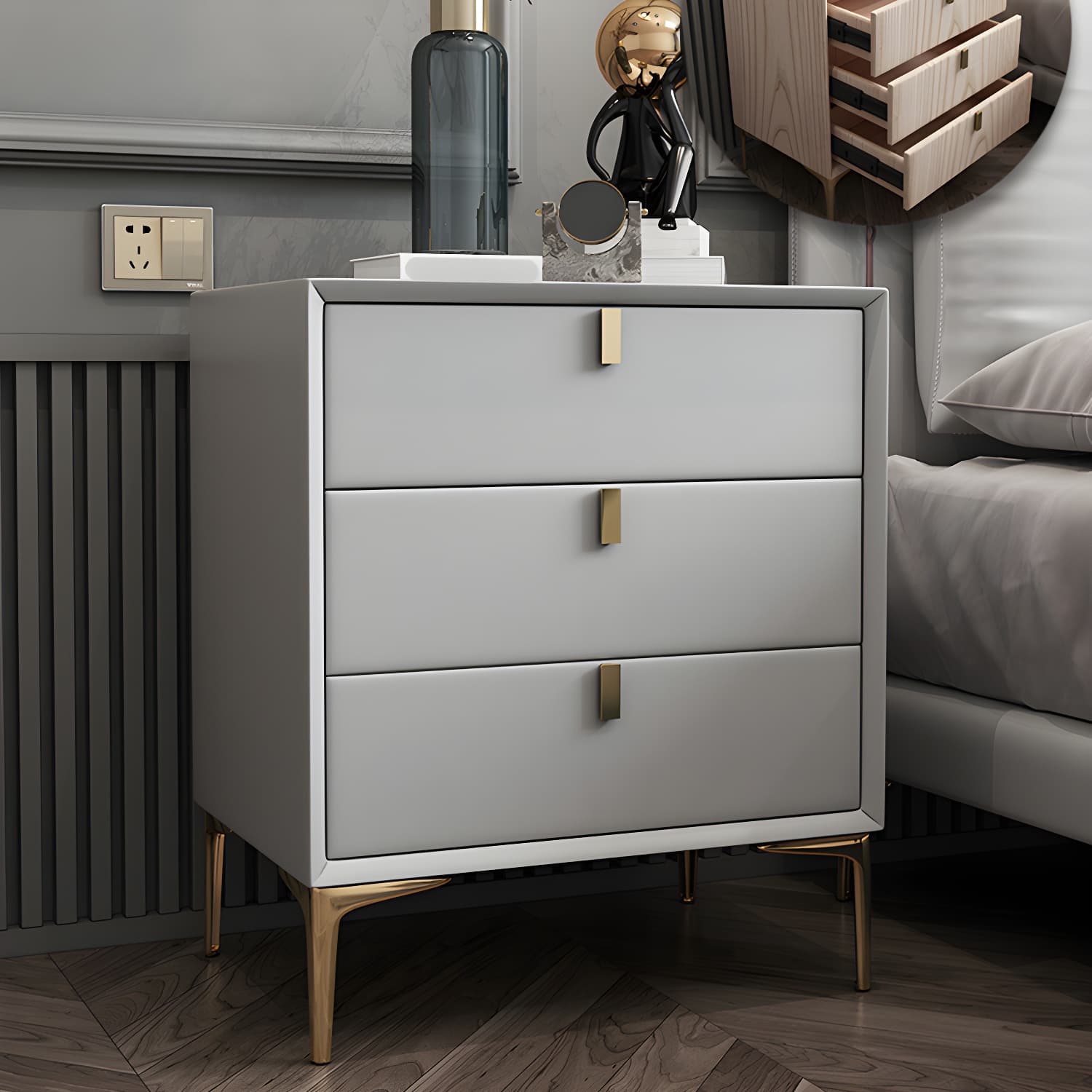 Solid Wood Drawer Storage Night Table 2 Drawer Modern Bed Nightstand thumbnail 8