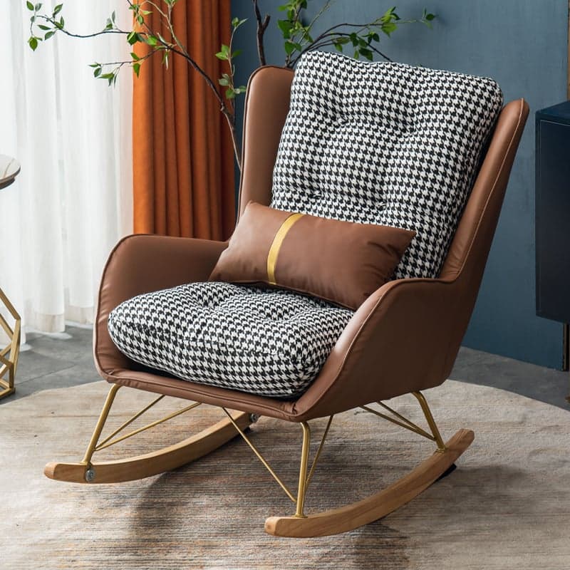 Contemporary Resistant To Dirt Upholstered Rocking Seat with Natural Wood & Metal Base and Recessed Arm thumbnail 4