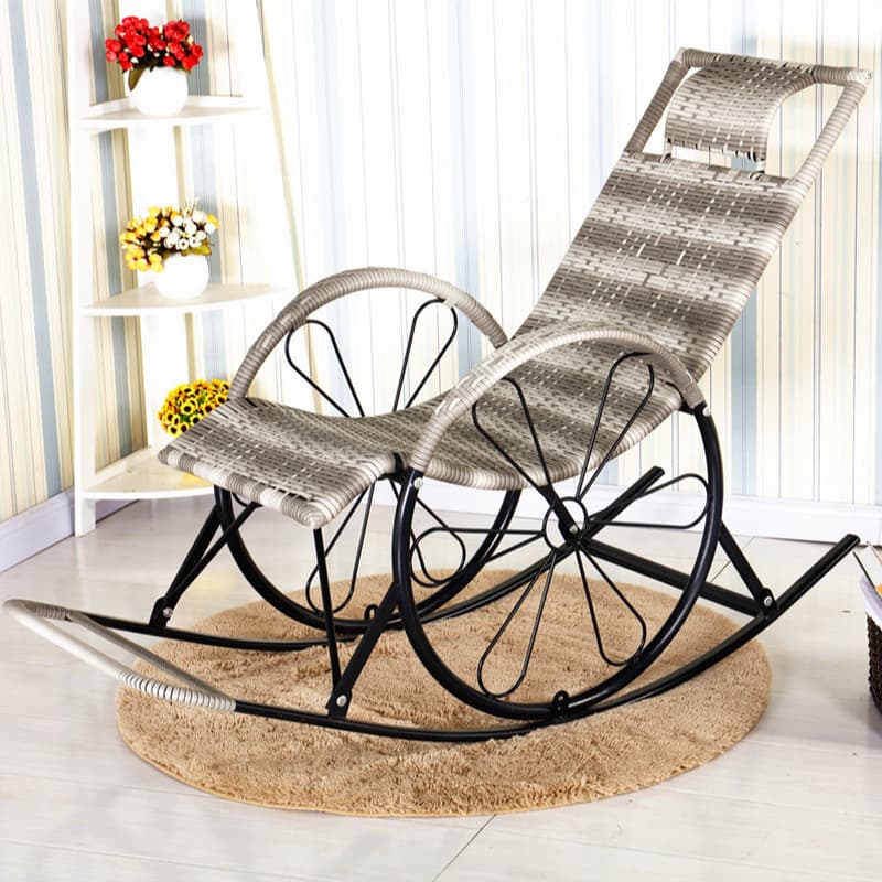 Ergonomic Wicker Front Porch Rocking Chairs with Rear Back, Stationary thumbnail 12