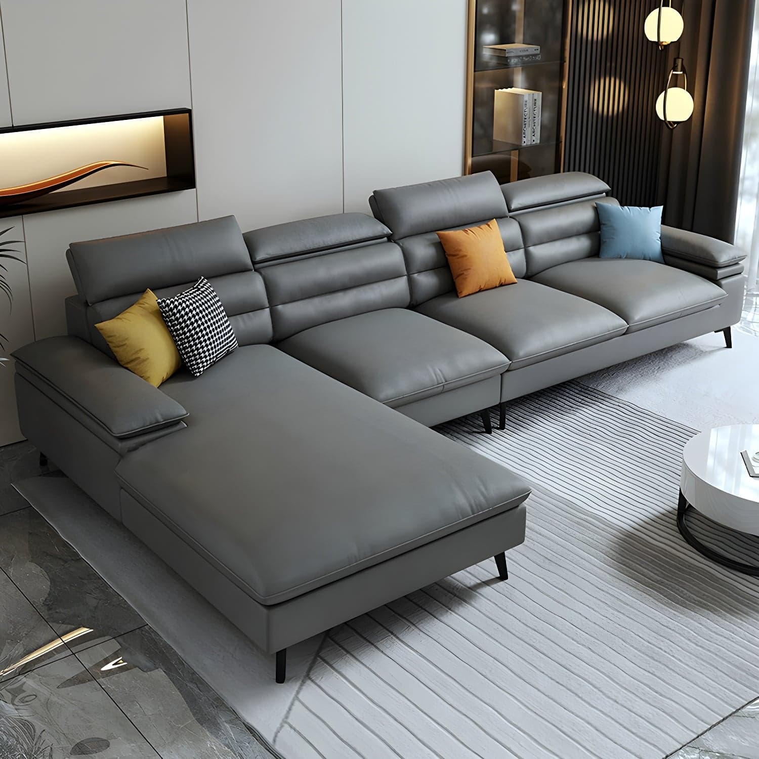 Modern L-Shape Sofa Chaise in Tech Cloth with Stationary Design and 3 Piece Set thumbnail 4