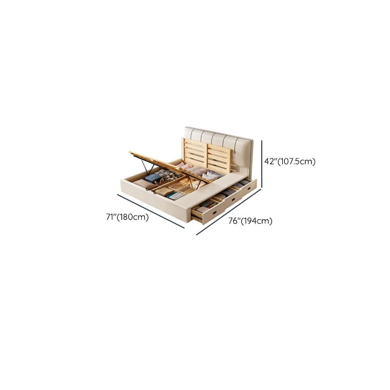 Cream Solid Color Storage Included Bed with 3 Storage Boxes for Bedroom thumbnail 15