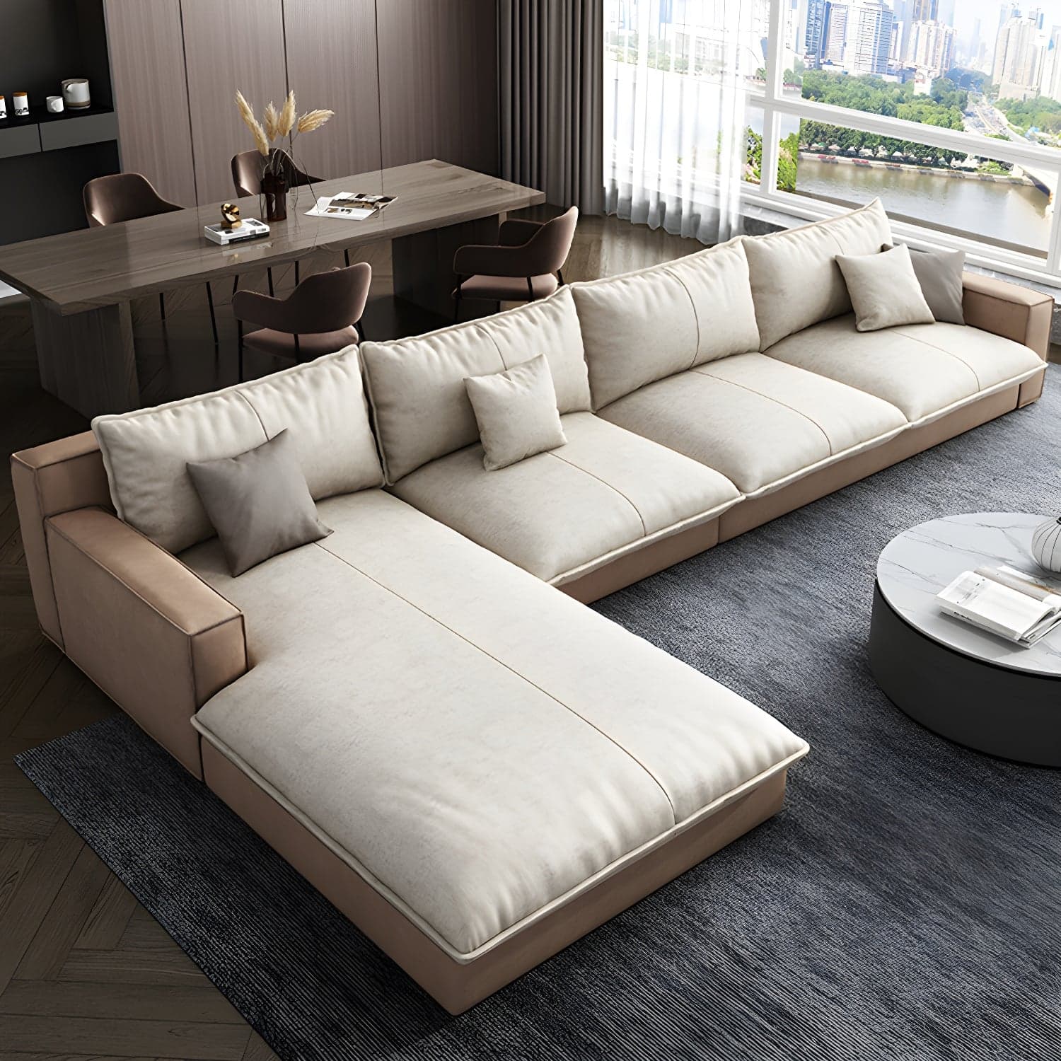 Scandinavian Pillow Back Sectional with Square Arm for Living Room thumbnail 3