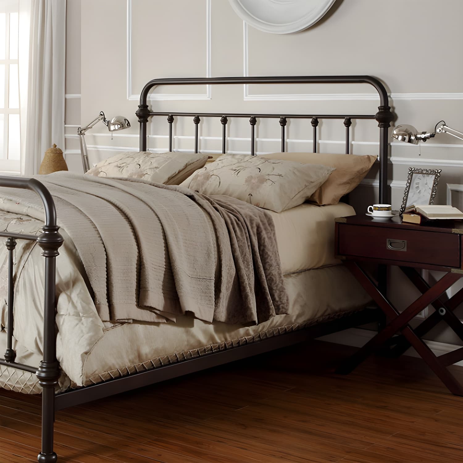 Industrial 45.27" High Bed Iron Bed with Rectangular Headboard thumbnail 7