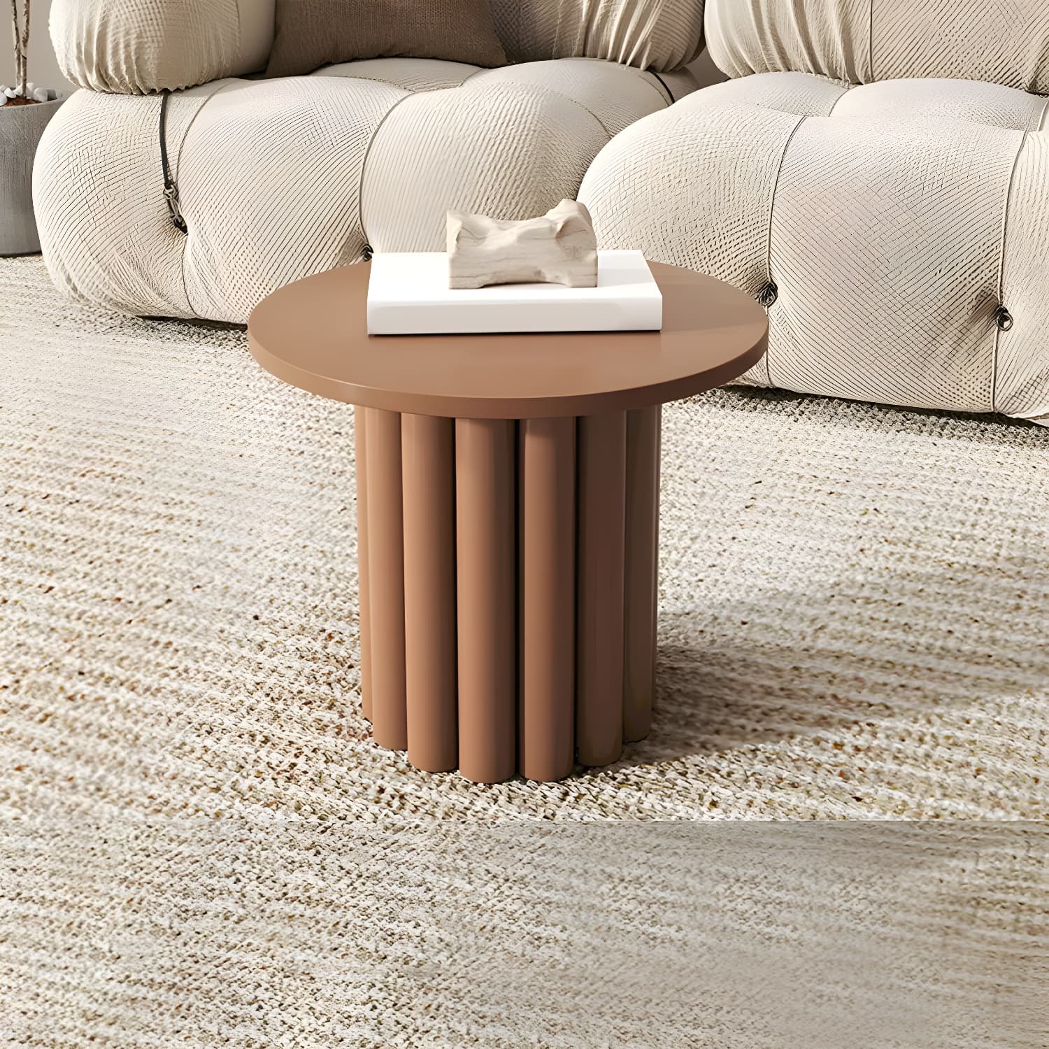 Coffee Cocktail Table 4 Legs Round Wooden Scandinavian Brown thumbnail 11