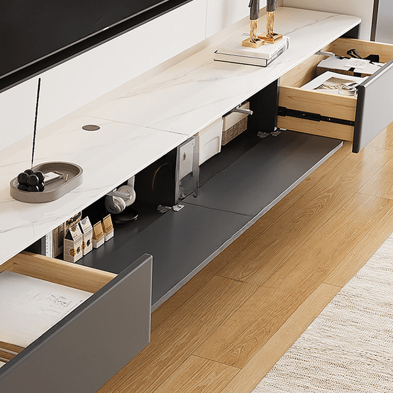 Art Deco Stone Rectangular TV Stand with 2 Drawers and 2 Cabinets Featuring Cable Management thumbnail 10