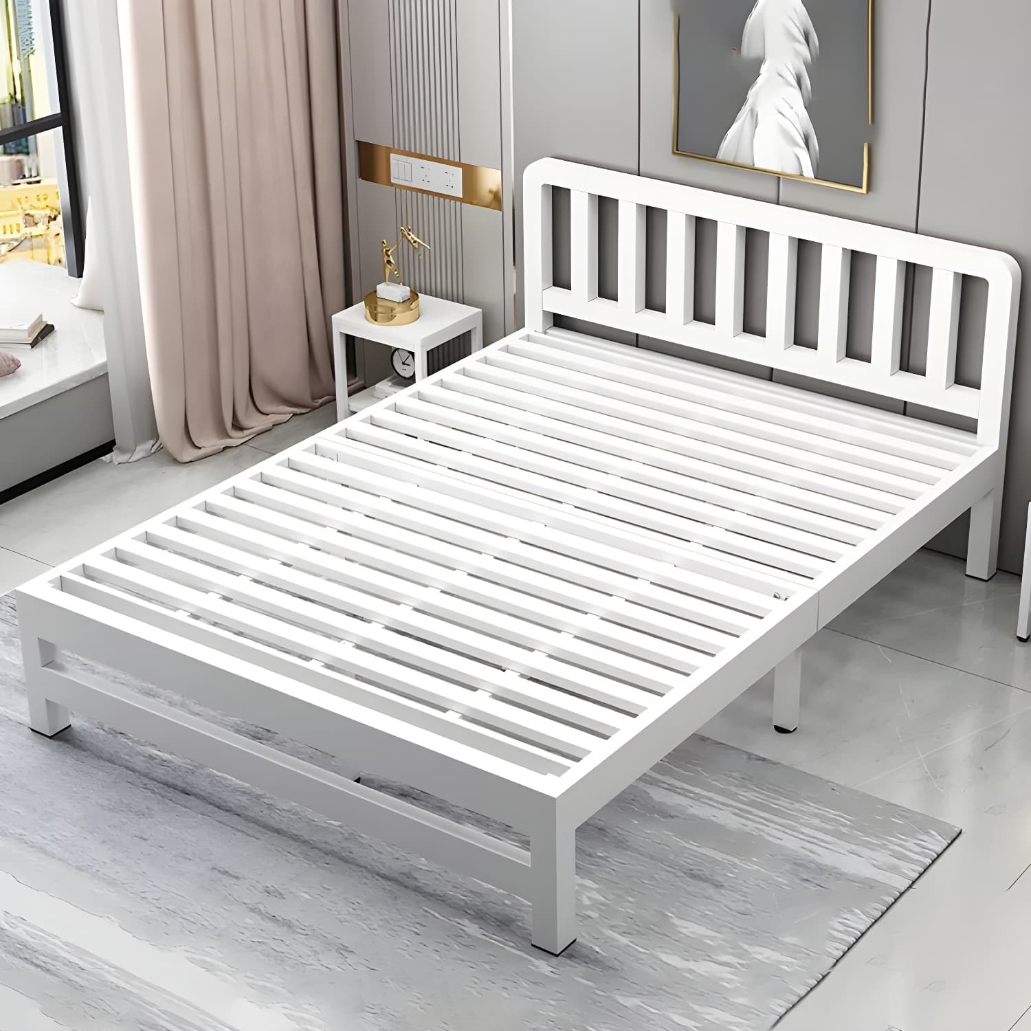 Modern Metal Bed Frame with Legs and Non-Upholstered Solid Color Design thumbnail 2