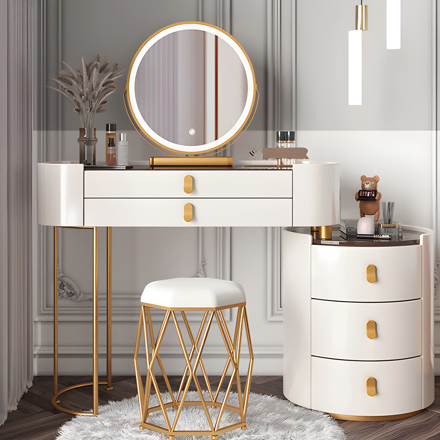 Glass/Stone Dresser Modern Make-up Vanity with 5/6 Storage Drawers thumbnail 6