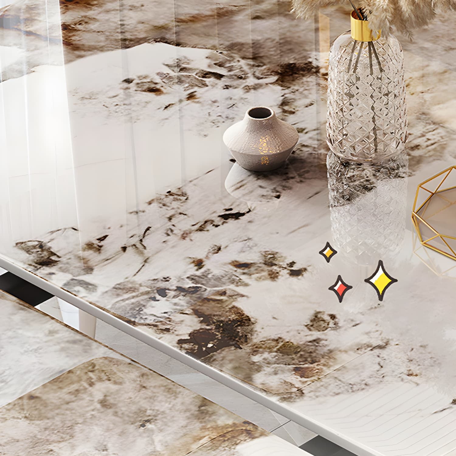 Round Metal Dining Set in White with Gold Pedestal Base and Self-Storing Leaf - 5 Piece Set thumbnail 8