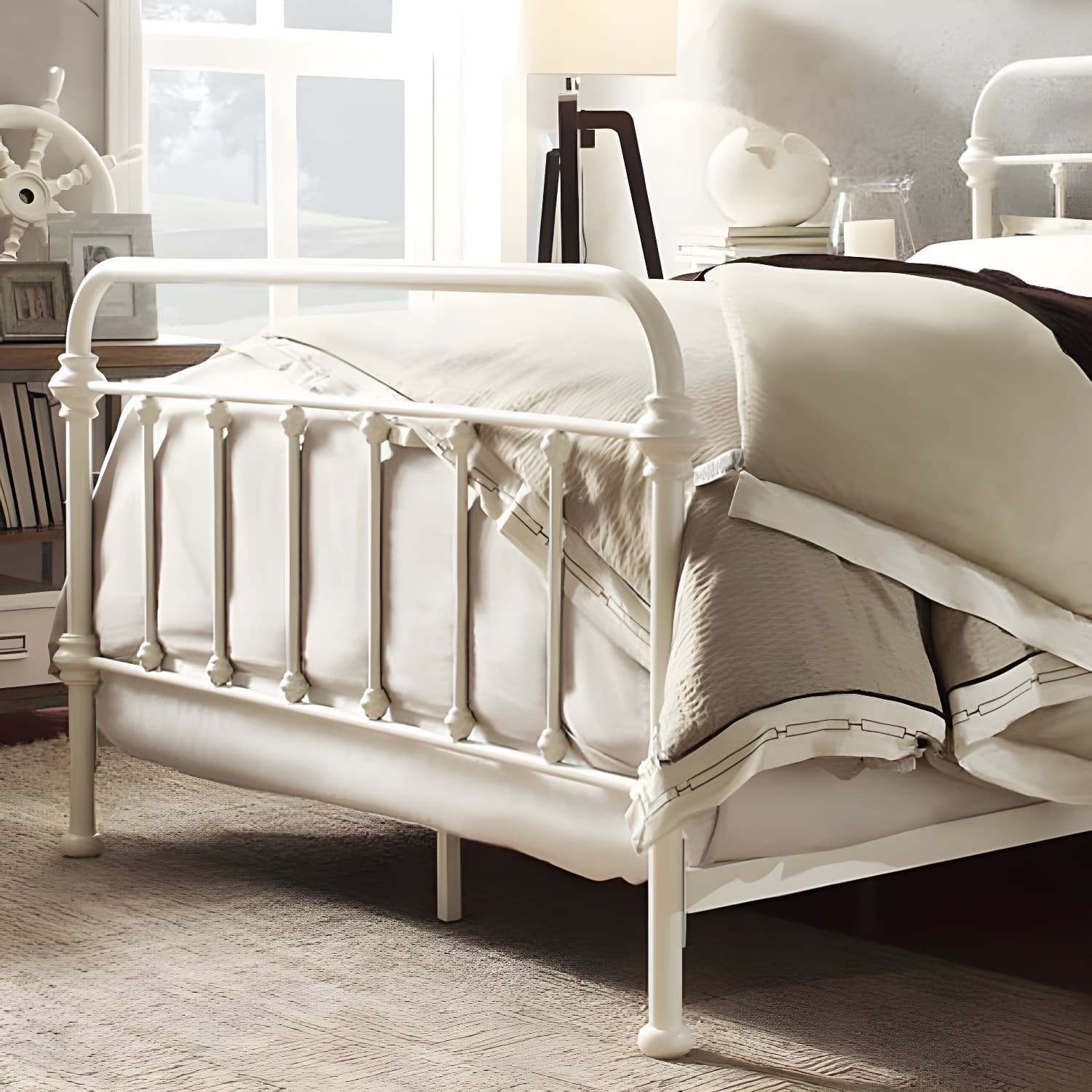 Industrial 45.27" High Bed Iron Bed with Rectangular Headboard thumbnail 8