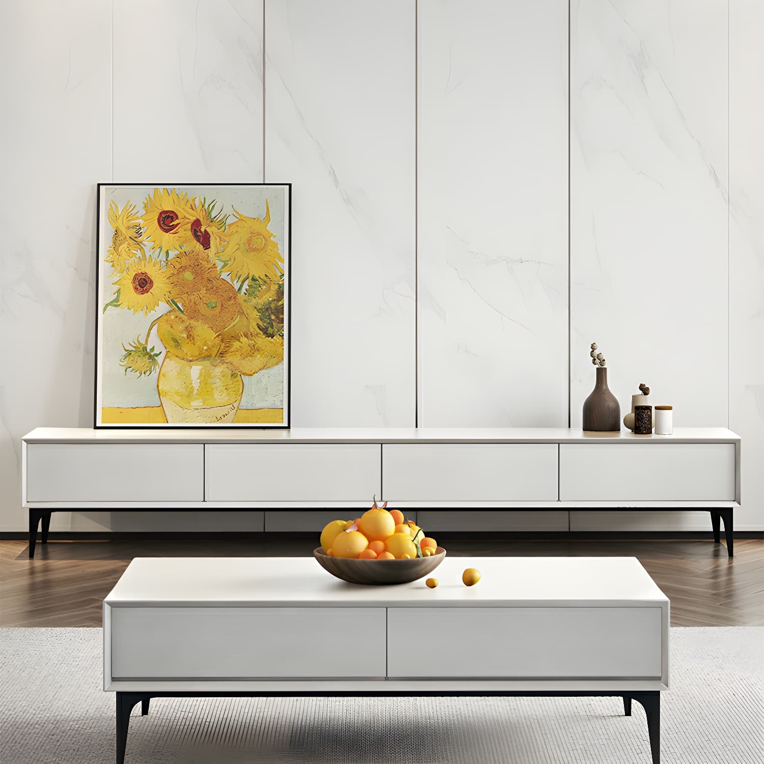 Scandinavian Style Wood TV Stand with Cable Management, Drawers Included - Low Height and With Legs thumbnail 8
